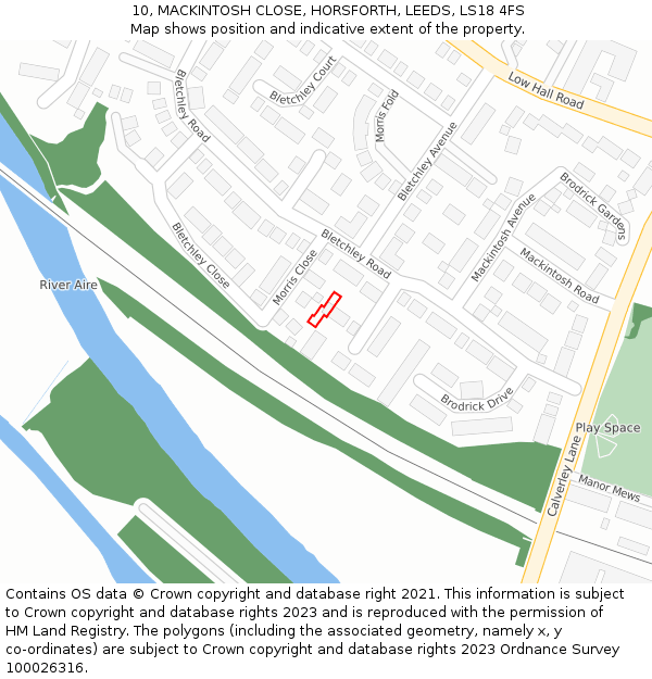 10, MACKINTOSH CLOSE, HORSFORTH, LEEDS, LS18 4FS: Location map and indicative extent of plot