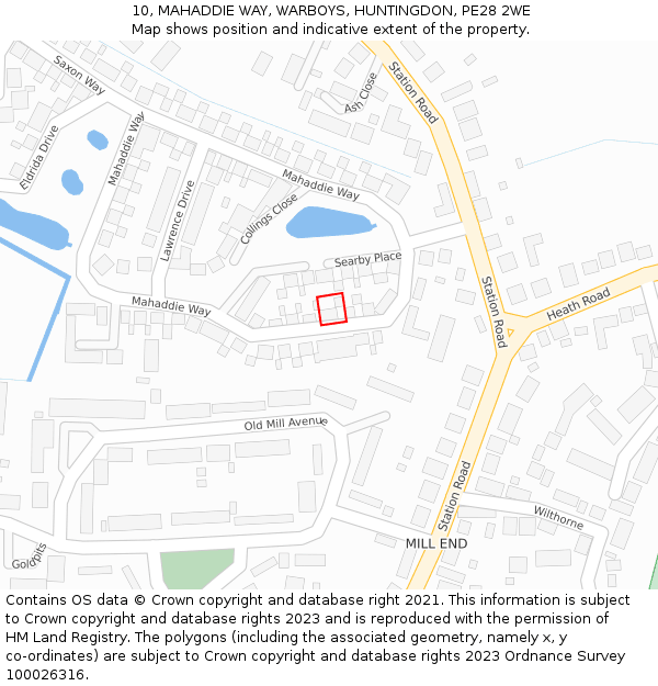 10, MAHADDIE WAY, WARBOYS, HUNTINGDON, PE28 2WE: Location map and indicative extent of plot