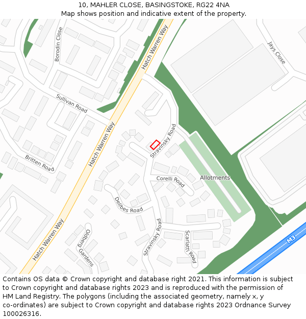 10, MAHLER CLOSE, BASINGSTOKE, RG22 4NA: Location map and indicative extent of plot