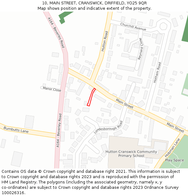 10, MAIN STREET, CRANSWICK, DRIFFIELD, YO25 9QR: Location map and indicative extent of plot