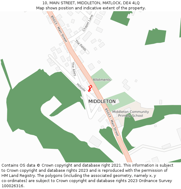 10, MAIN STREET, MIDDLETON, MATLOCK, DE4 4LQ: Location map and indicative extent of plot