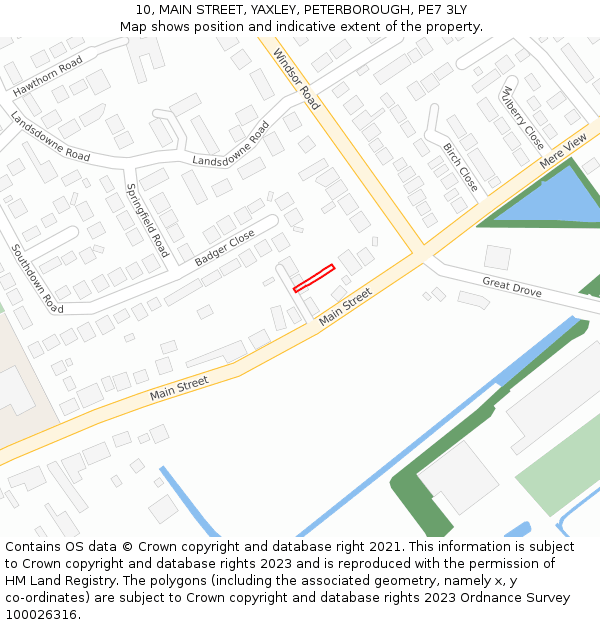 10, MAIN STREET, YAXLEY, PETERBOROUGH, PE7 3LY: Location map and indicative extent of plot