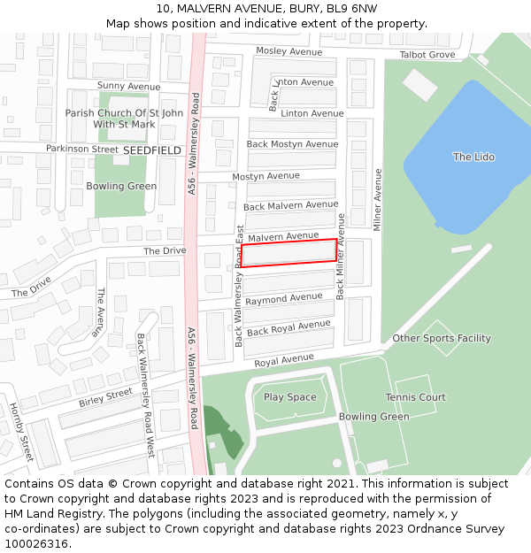 10, MALVERN AVENUE, BURY, BL9 6NW: Location map and indicative extent of plot