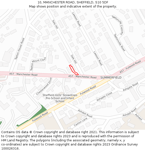 10, MANCHESTER ROAD, SHEFFIELD, S10 5DF: Location map and indicative extent of plot