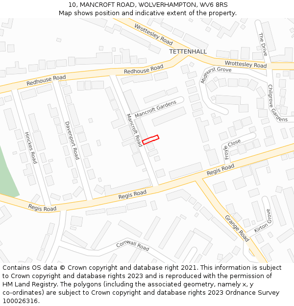10, MANCROFT ROAD, WOLVERHAMPTON, WV6 8RS: Location map and indicative extent of plot