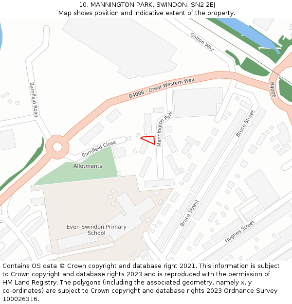 10, MANNINGTON PARK, SWINDON, SN2 2EJ: Location map and indicative extent of plot