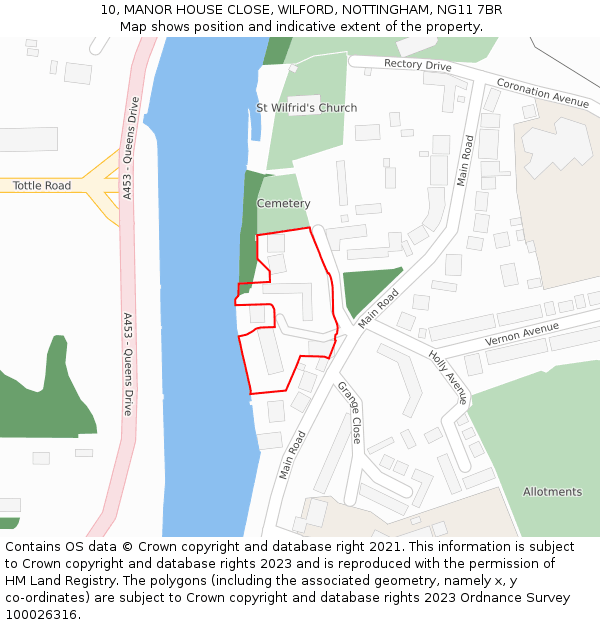 10, MANOR HOUSE CLOSE, WILFORD, NOTTINGHAM, NG11 7BR: Location map and indicative extent of plot