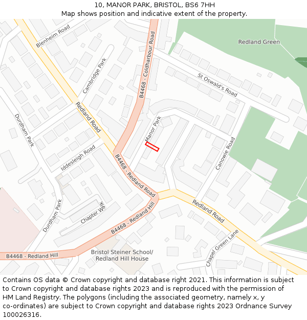 10, MANOR PARK, BRISTOL, BS6 7HH: Location map and indicative extent of plot