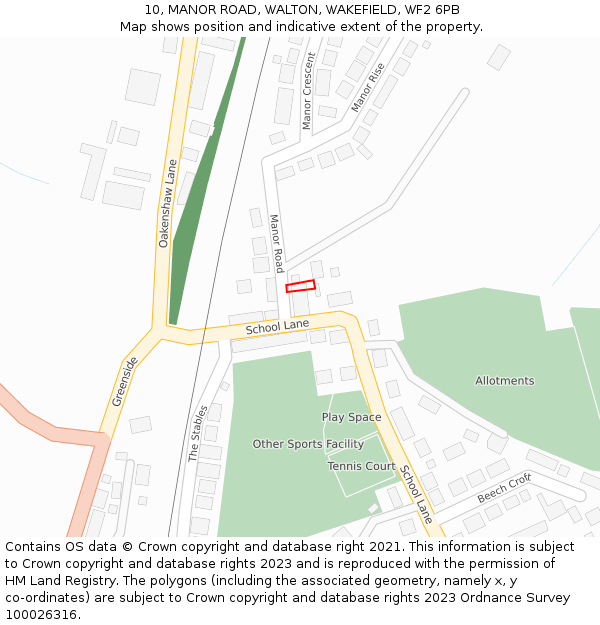 10, MANOR ROAD, WALTON, WAKEFIELD, WF2 6PB: Location map and indicative extent of plot