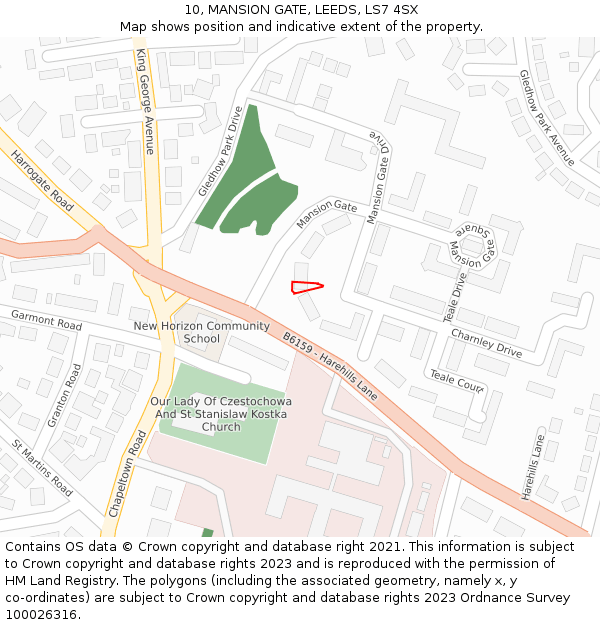 10, MANSION GATE, LEEDS, LS7 4SX: Location map and indicative extent of plot