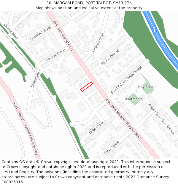10, MARGAM ROAD, PORT TALBOT, SA13 2BN: Location map and indicative extent of plot