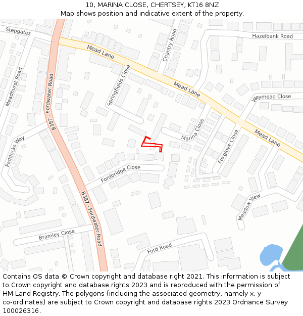 10, MARINA CLOSE, CHERTSEY, KT16 8NZ: Location map and indicative extent of plot