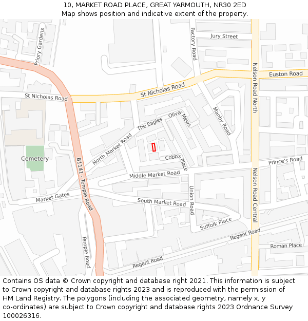 10, MARKET ROAD PLACE, GREAT YARMOUTH, NR30 2ED: Location map and indicative extent of plot