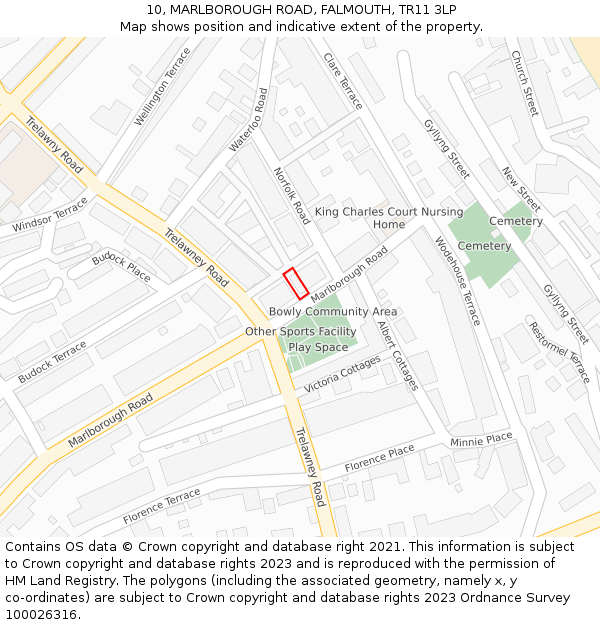 10, MARLBOROUGH ROAD, FALMOUTH, TR11 3LP: Location map and indicative extent of plot