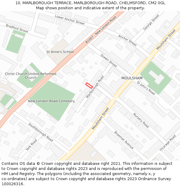 10, MARLBOROUGH TERRACE, MARLBOROUGH ROAD, CHELMSFORD, CM2 0GL: Location map and indicative extent of plot