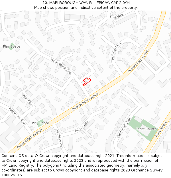 10, MARLBOROUGH WAY, BILLERICAY, CM12 0YH: Location map and indicative extent of plot