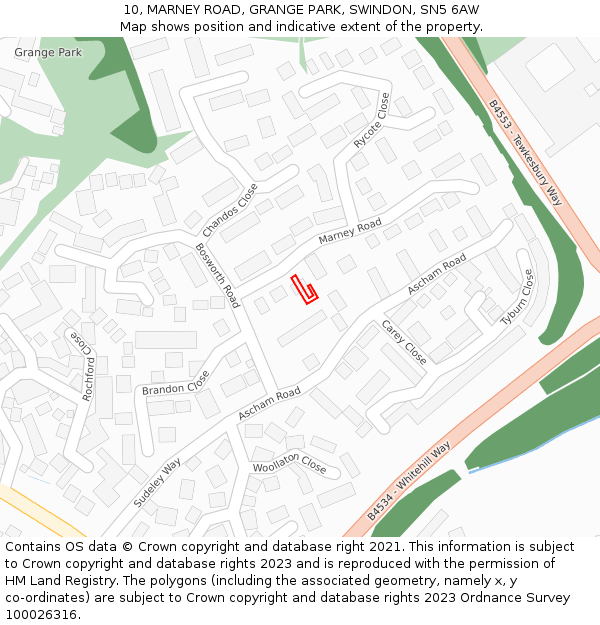 10, MARNEY ROAD, GRANGE PARK, SWINDON, SN5 6AW: Location map and indicative extent of plot