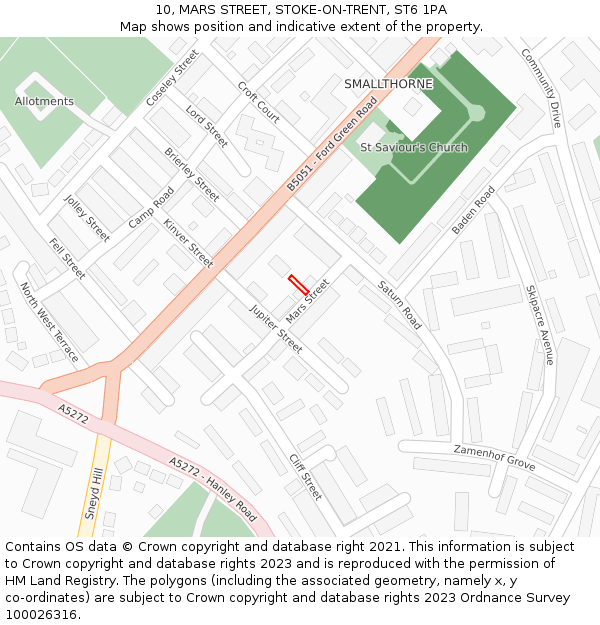 10, MARS STREET, STOKE-ON-TRENT, ST6 1PA: Location map and indicative extent of plot