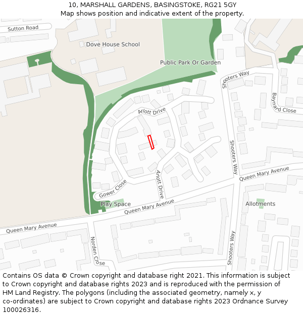 10, MARSHALL GARDENS, BASINGSTOKE, RG21 5GY: Location map and indicative extent of plot