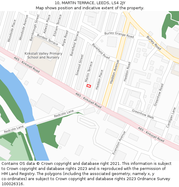 10, MARTIN TERRACE, LEEDS, LS4 2JY: Location map and indicative extent of plot