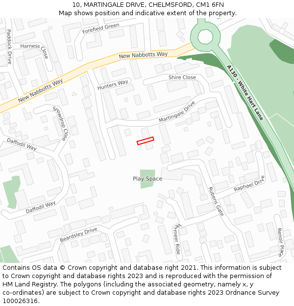 10, MARTINGALE DRIVE, CHELMSFORD, CM1 6FN: Location map and indicative extent of plot