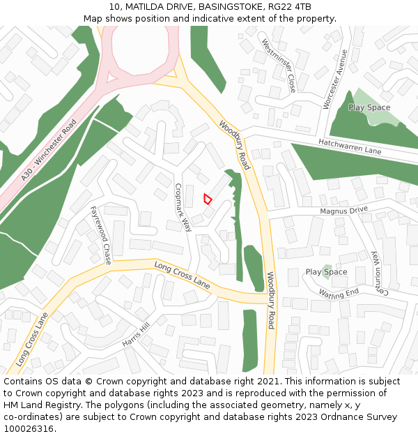 10, MATILDA DRIVE, BASINGSTOKE, RG22 4TB: Location map and indicative extent of plot