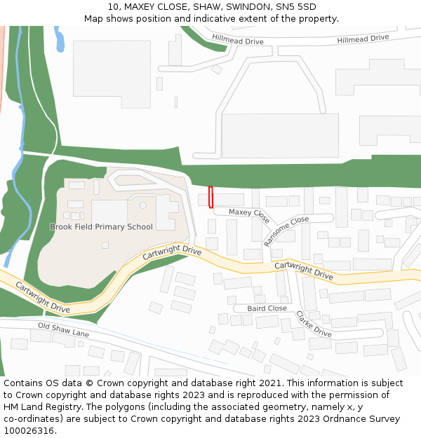 10, MAXEY CLOSE, SHAW, SWINDON, SN5 5SD: Location map and indicative extent of plot
