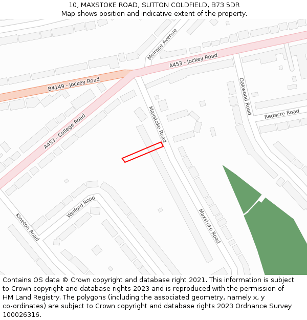 10, MAXSTOKE ROAD, SUTTON COLDFIELD, B73 5DR: Location map and indicative extent of plot