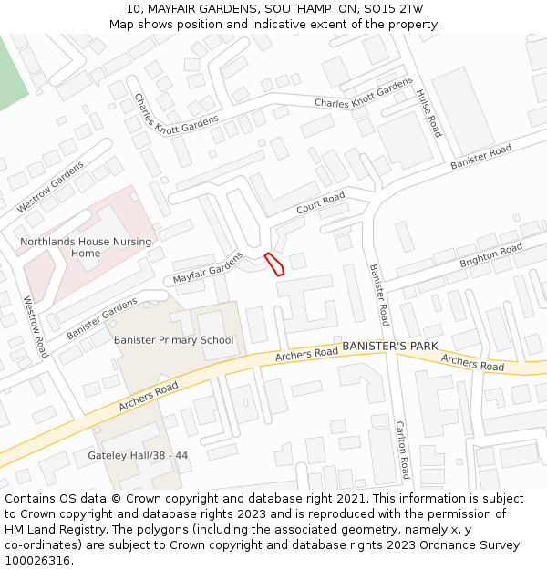 10, MAYFAIR GARDENS, SOUTHAMPTON, SO15 2TW: Location map and indicative extent of plot