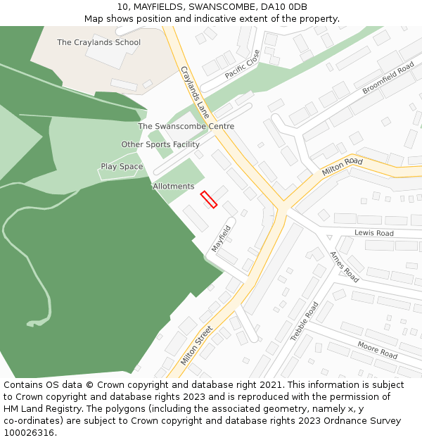 10, MAYFIELDS, SWANSCOMBE, DA10 0DB: Location map and indicative extent of plot