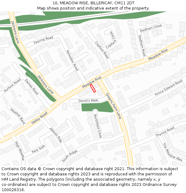 10, MEADOW RISE, BILLERICAY, CM11 2DT: Location map and indicative extent of plot