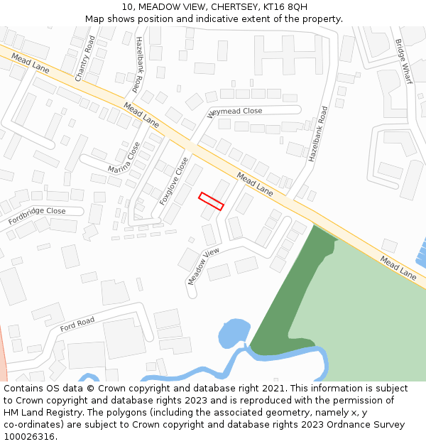 10, MEADOW VIEW, CHERTSEY, KT16 8QH: Location map and indicative extent of plot