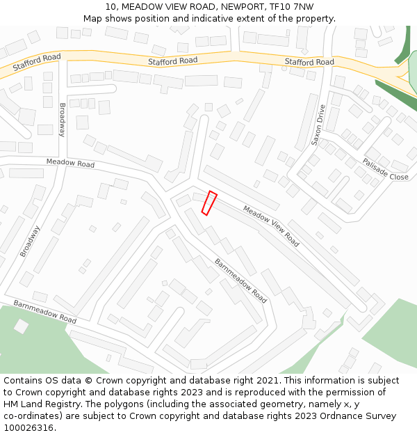 10, MEADOW VIEW ROAD, NEWPORT, TF10 7NW: Location map and indicative extent of plot