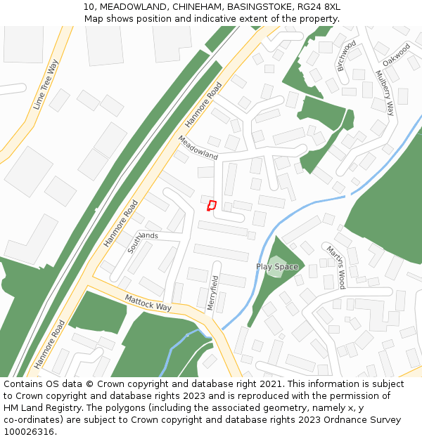10, MEADOWLAND, CHINEHAM, BASINGSTOKE, RG24 8XL: Location map and indicative extent of plot