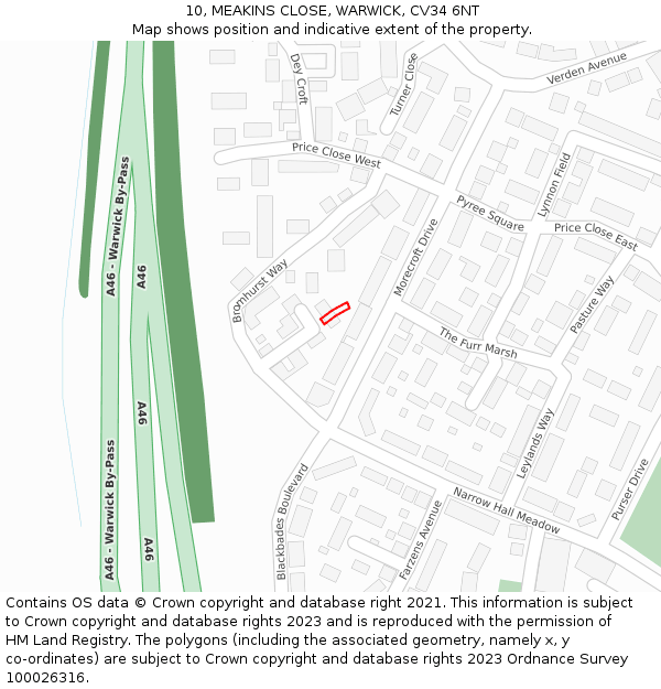 10, MEAKINS CLOSE, WARWICK, CV34 6NT: Location map and indicative extent of plot