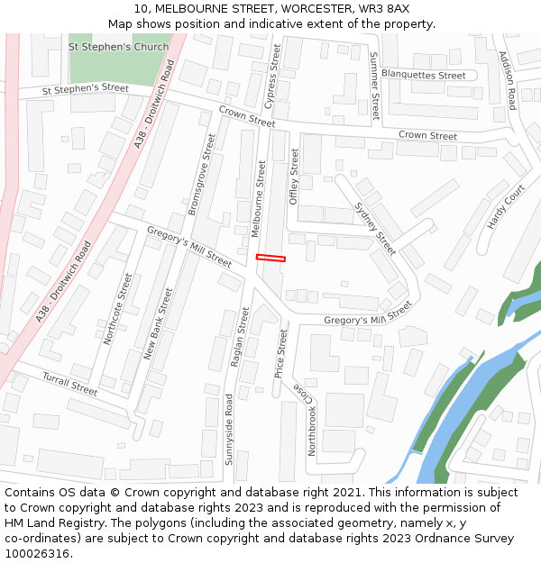 10, MELBOURNE STREET, WORCESTER, WR3 8AX: Location map and indicative extent of plot