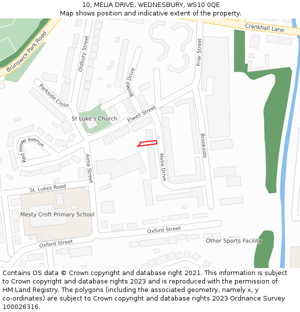 10, MELIA DRIVE, WEDNESBURY, WS10 0QE: Location map and indicative extent of plot
