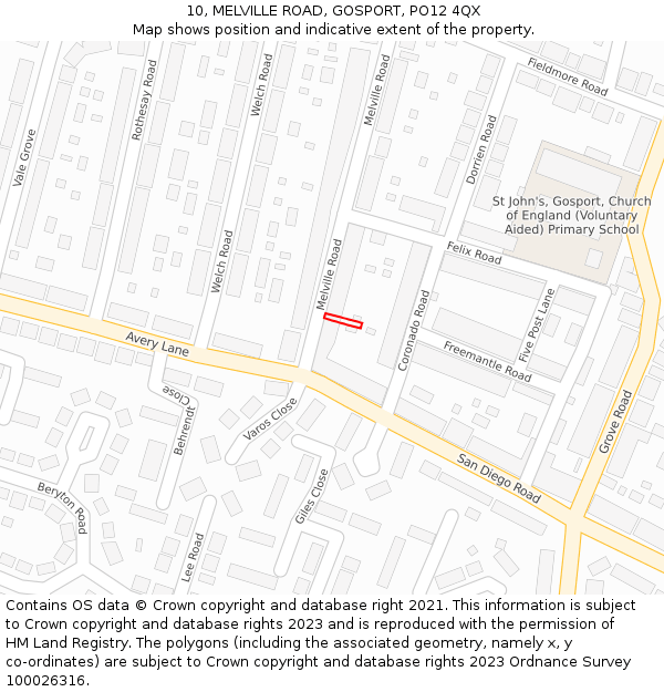 10, MELVILLE ROAD, GOSPORT, PO12 4QX: Location map and indicative extent of plot