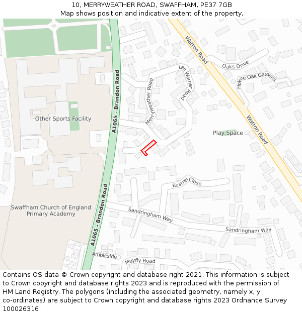 10, MERRYWEATHER ROAD, SWAFFHAM, PE37 7GB: Location map and indicative extent of plot
