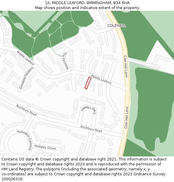 10, MIDDLE LEAFORD, BIRMINGHAM, B34 6HA: Location map and indicative extent of plot
