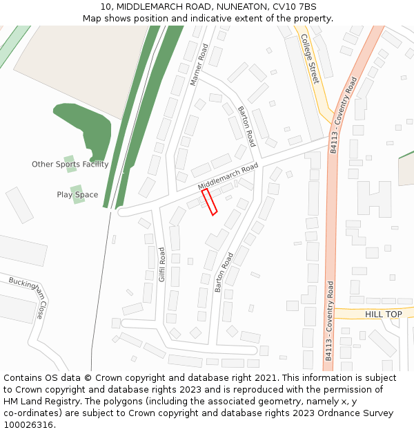 10, MIDDLEMARCH ROAD, NUNEATON, CV10 7BS: Location map and indicative extent of plot