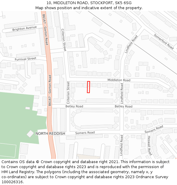 10, MIDDLETON ROAD, STOCKPORT, SK5 6SG: Location map and indicative extent of plot