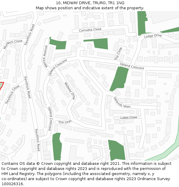 10, MIDWAY DRIVE, TRURO, TR1 1NG: Location map and indicative extent of plot