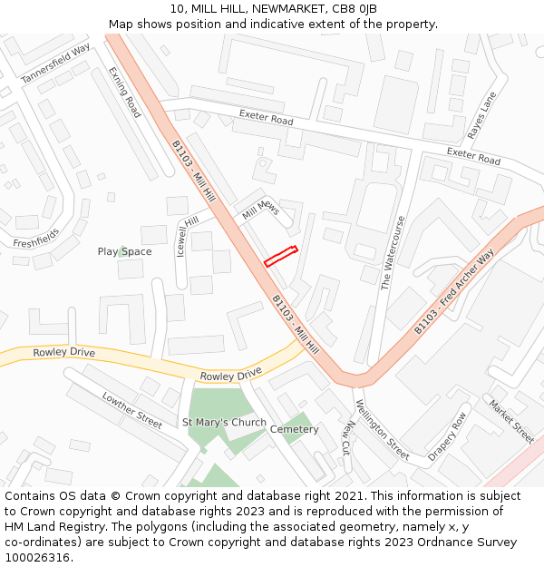 10, MILL HILL, NEWMARKET, CB8 0JB: Location map and indicative extent of plot