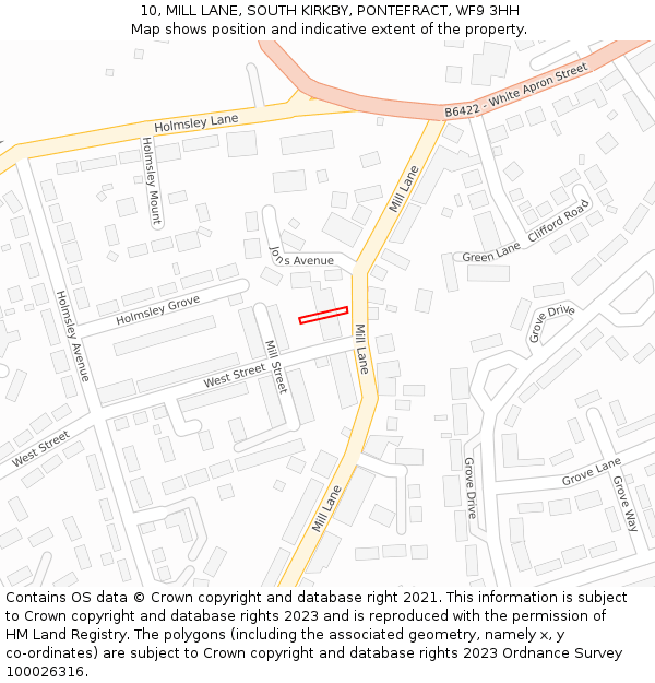10, MILL LANE, SOUTH KIRKBY, PONTEFRACT, WF9 3HH: Location map and indicative extent of plot