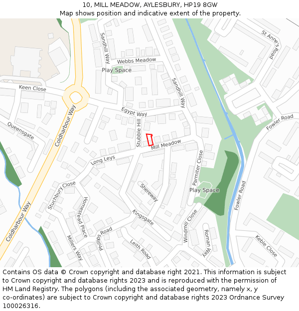 10, MILL MEADOW, AYLESBURY, HP19 8GW: Location map and indicative extent of plot