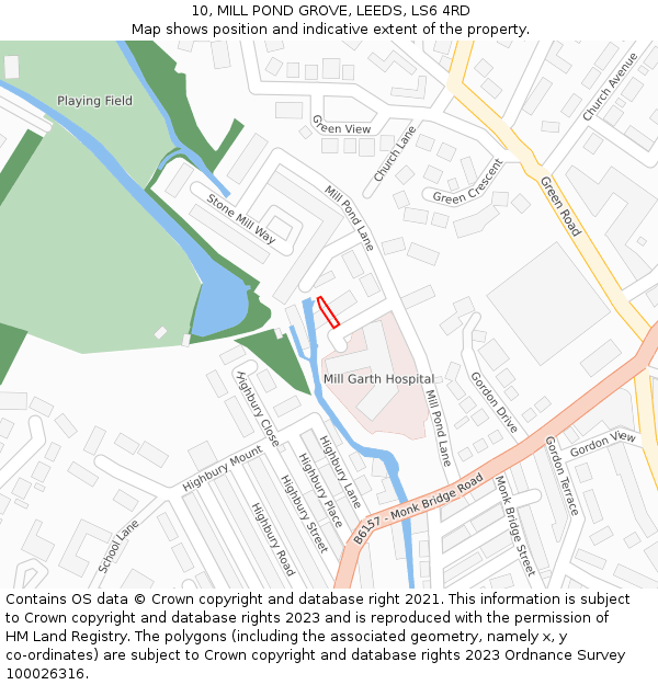 10, MILL POND GROVE, LEEDS, LS6 4RD: Location map and indicative extent of plot