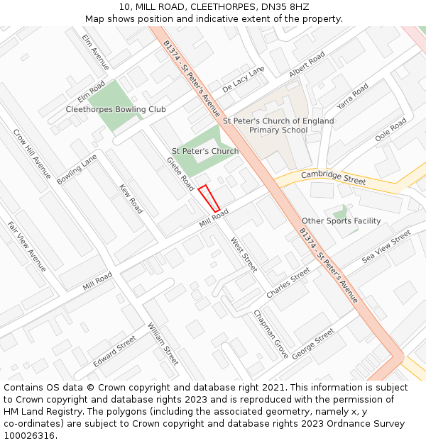 10, MILL ROAD, CLEETHORPES, DN35 8HZ: Location map and indicative extent of plot