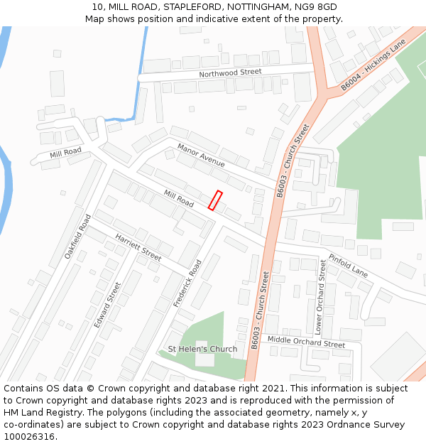 10, MILL ROAD, STAPLEFORD, NOTTINGHAM, NG9 8GD: Location map and indicative extent of plot