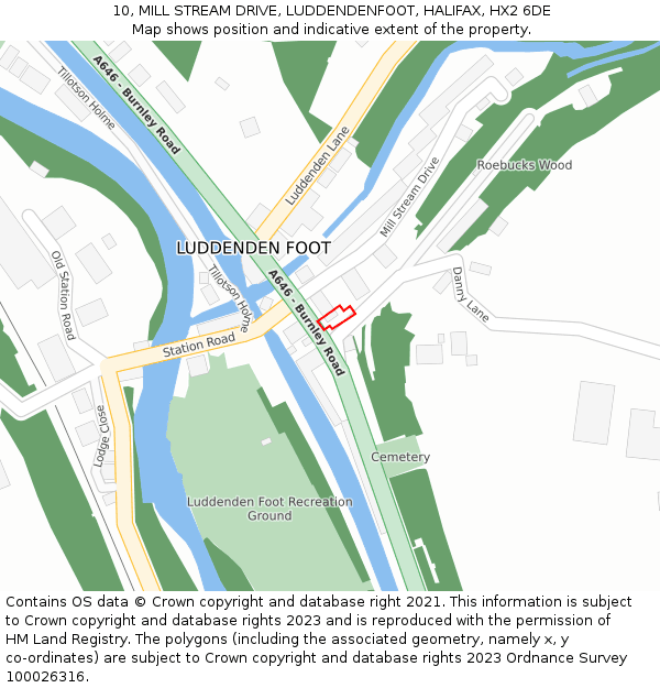 10, MILL STREAM DRIVE, LUDDENDENFOOT, HALIFAX, HX2 6DE: Location map and indicative extent of plot